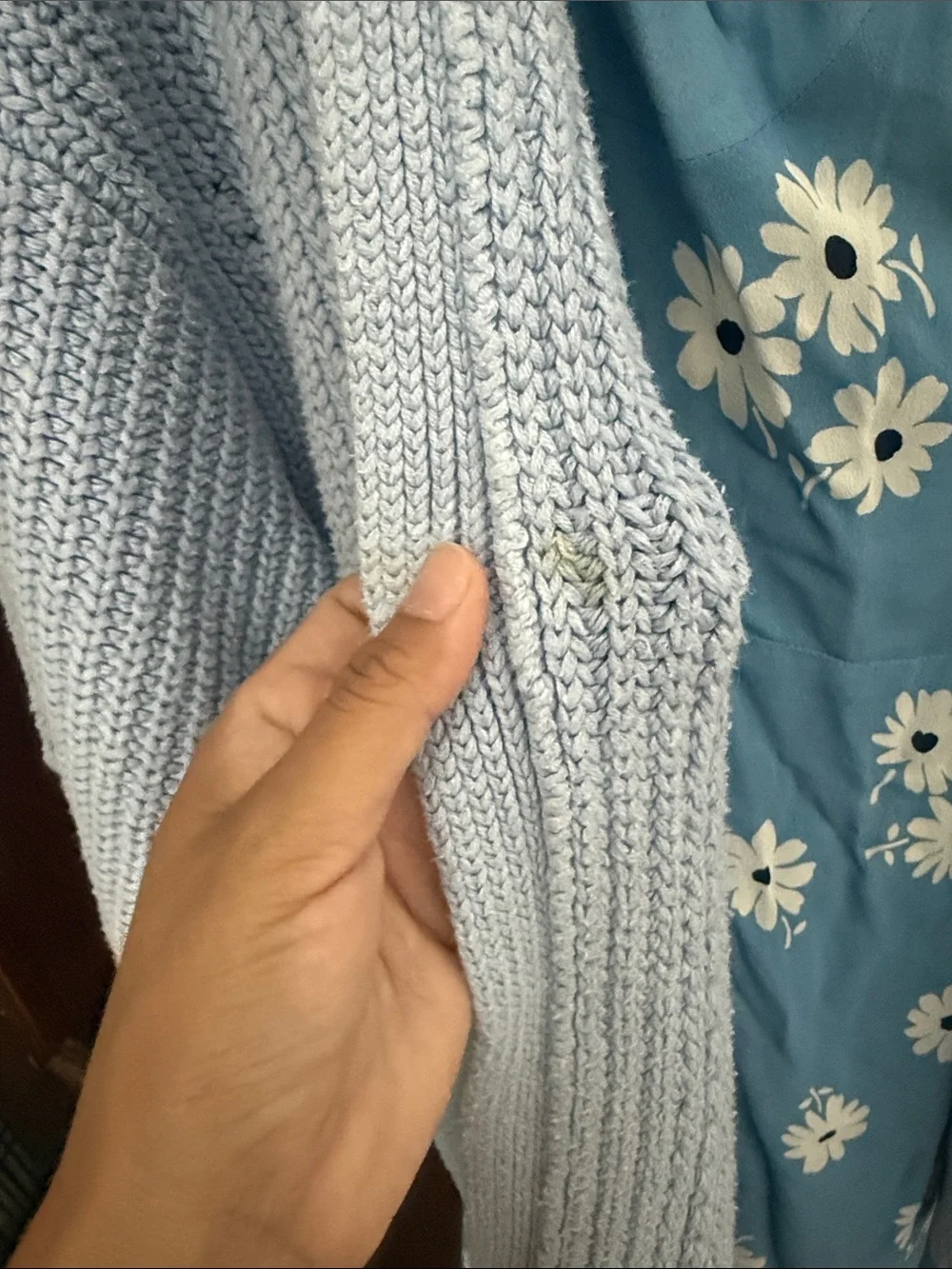 Free People Dare To Dream Light Blue Chunky Cotton Knit Open Cardigan Sweater M